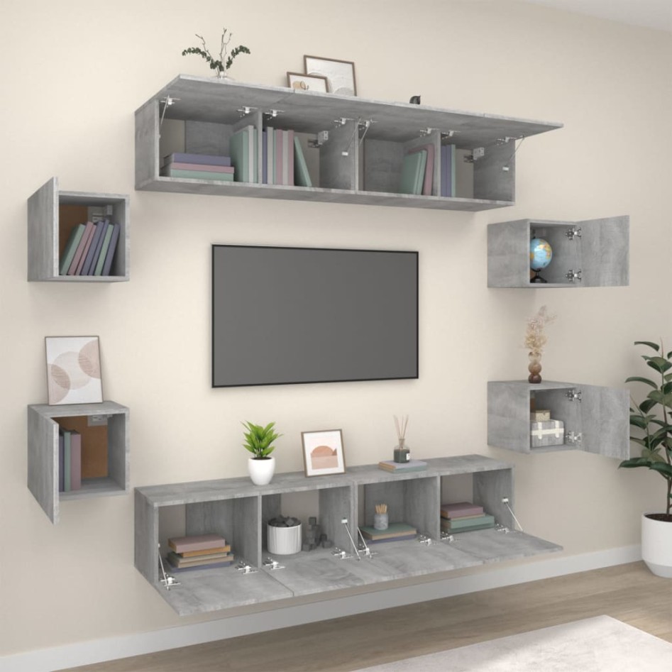 Set de muebles para TV 8 pzas madera contrachapada gris