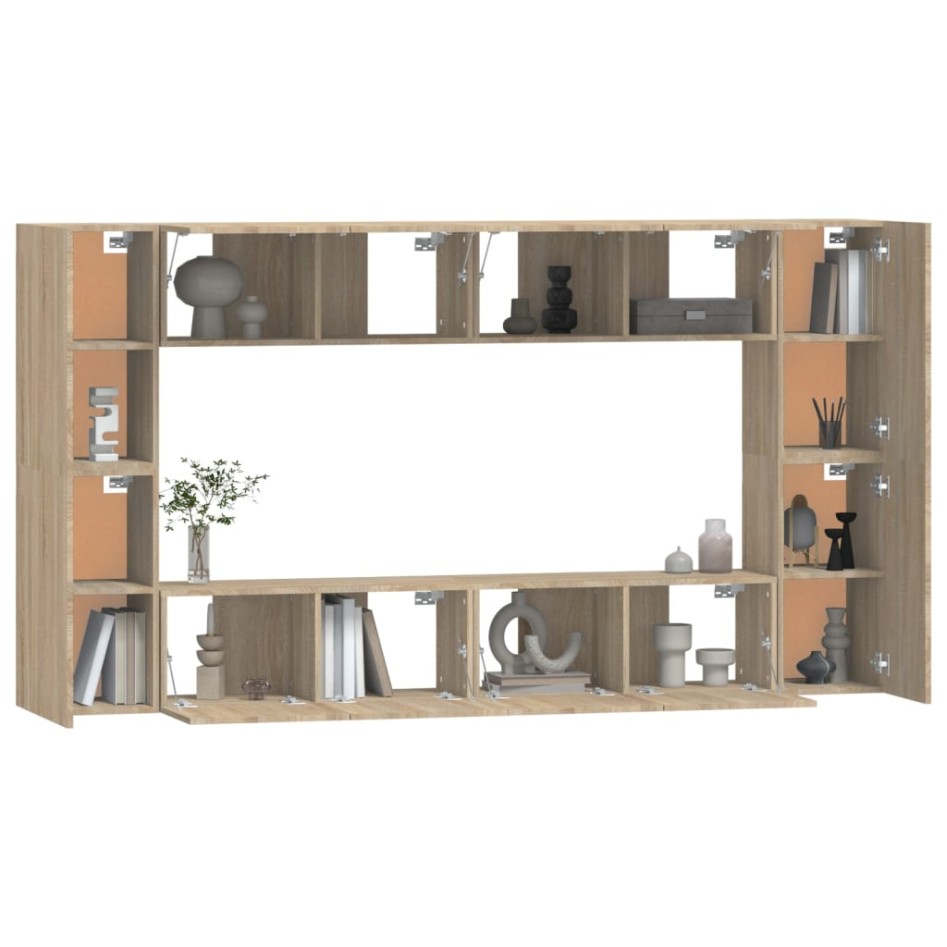 Set de muebles para TV 8 pzas madera contrachapada roble