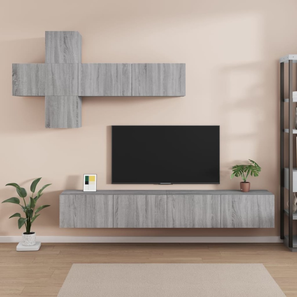 Set de muebles para TV 7 pzas madera contrachapada gris
