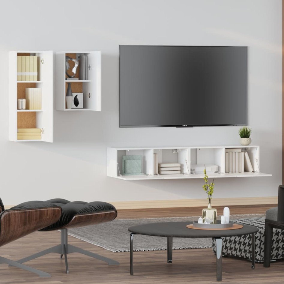 Set de muebles para TV 4 piezas madera contrachapada