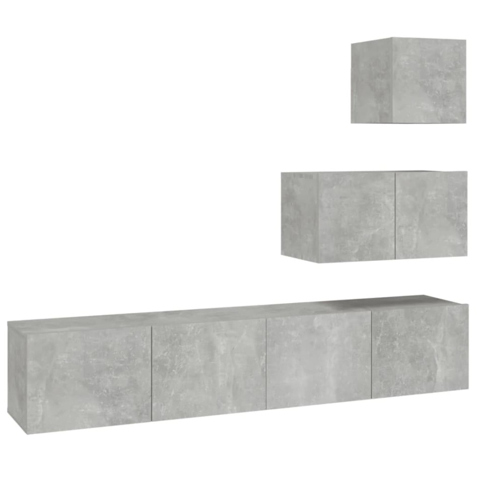 Set de muebles de TV 4 pzas madera contrachapada gris
