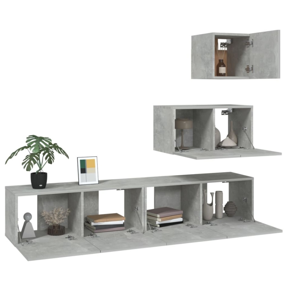 Set de muebles de TV 4 pzas madera contrachapada gris