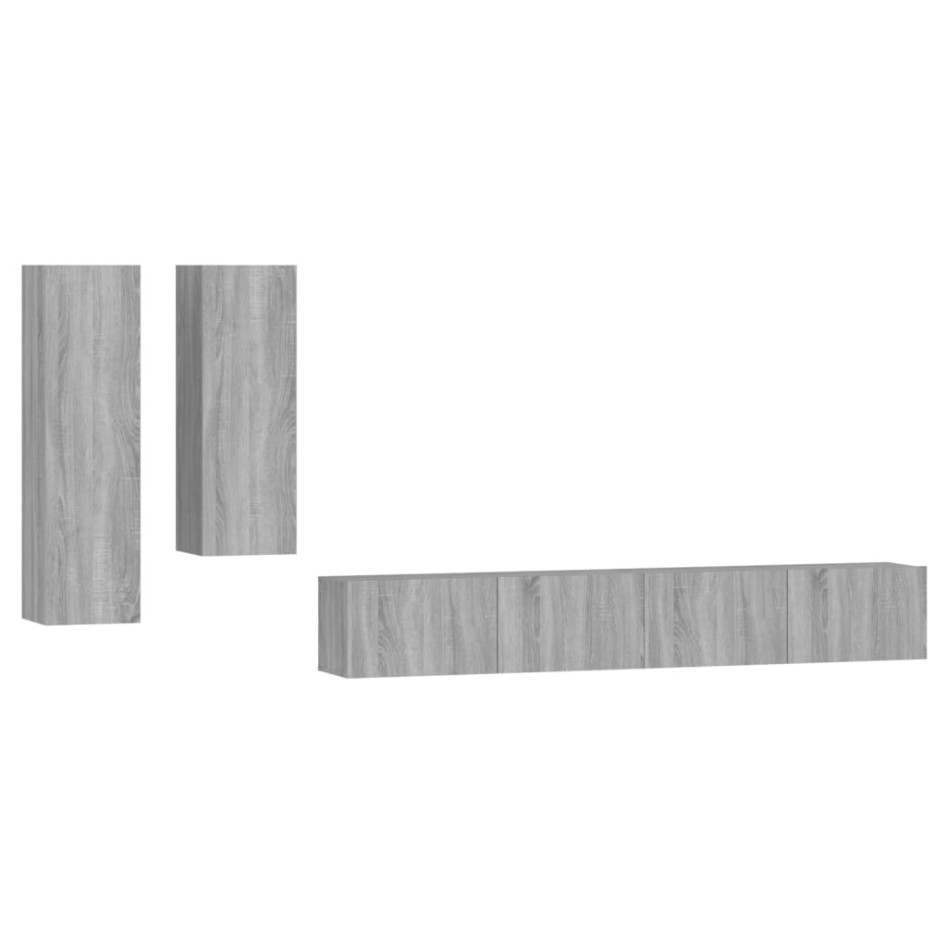 Set de muebles para TV 4 pzas madera contrachapada gris