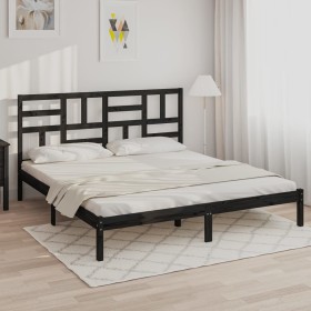 Estructura de cama de madera maciza de pino negra 200x200