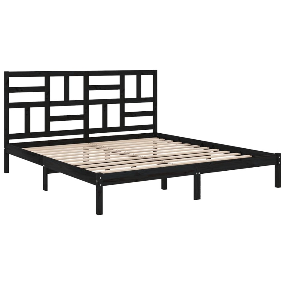 Estructura de cama de madera maciza de pino negra 200x200