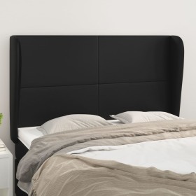 Cabecero con orejas de cuero sintético negro 147x23x118/128