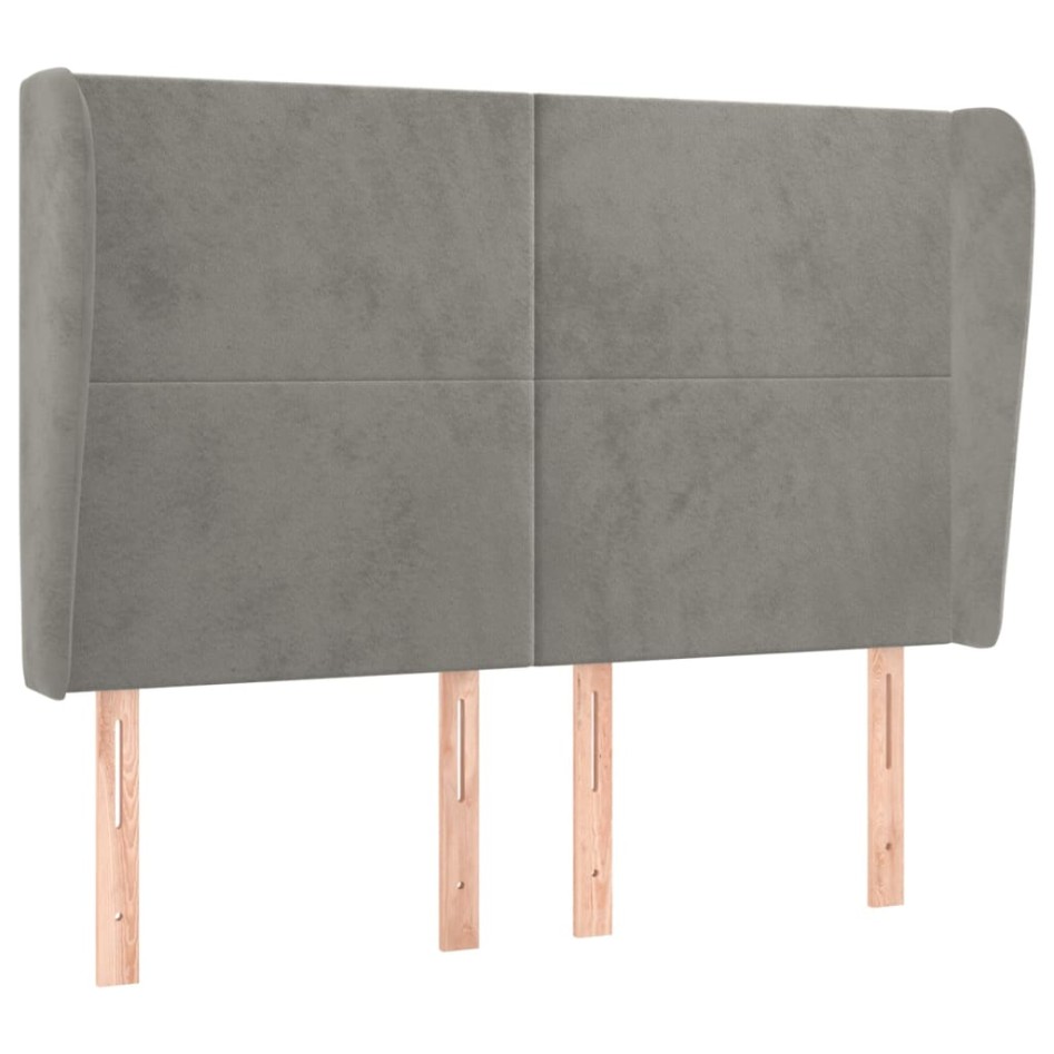 Cabecero con orejas de terciopelo gris claro 147x23x118/128