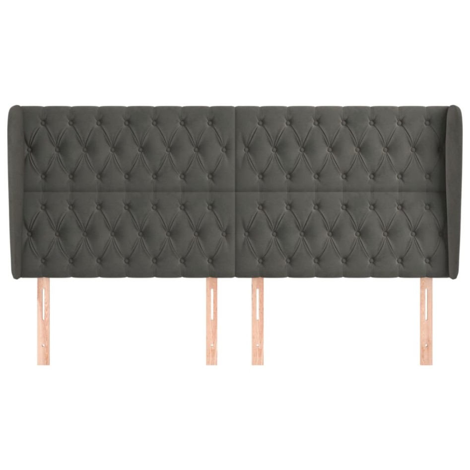 Cabecero con orejas de terciopelo gris oscuro 203x23x118/128