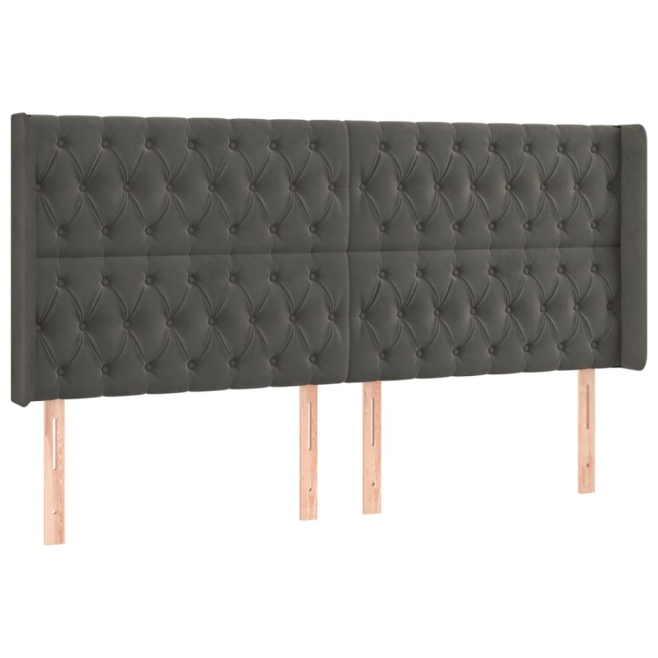 Cabecero con orejas de terciopelo gris oscuro 203x16x118/128