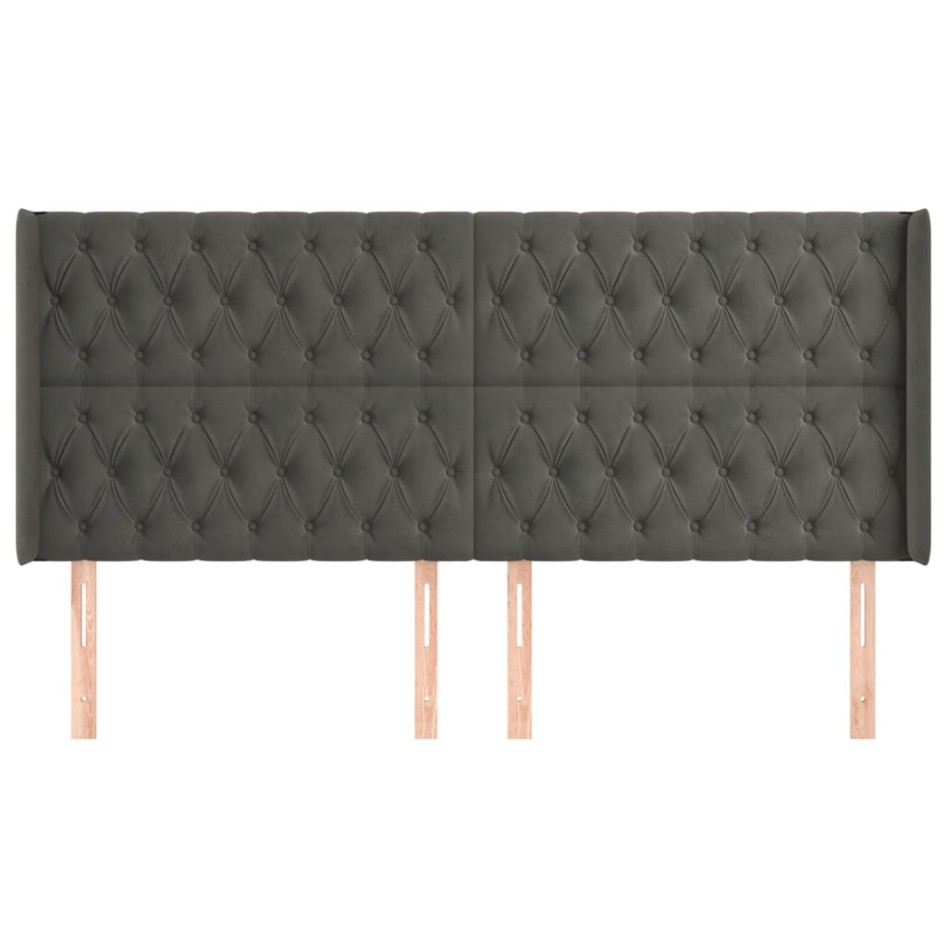 Cabecero con orejas de terciopelo gris oscuro 203x16x118/128