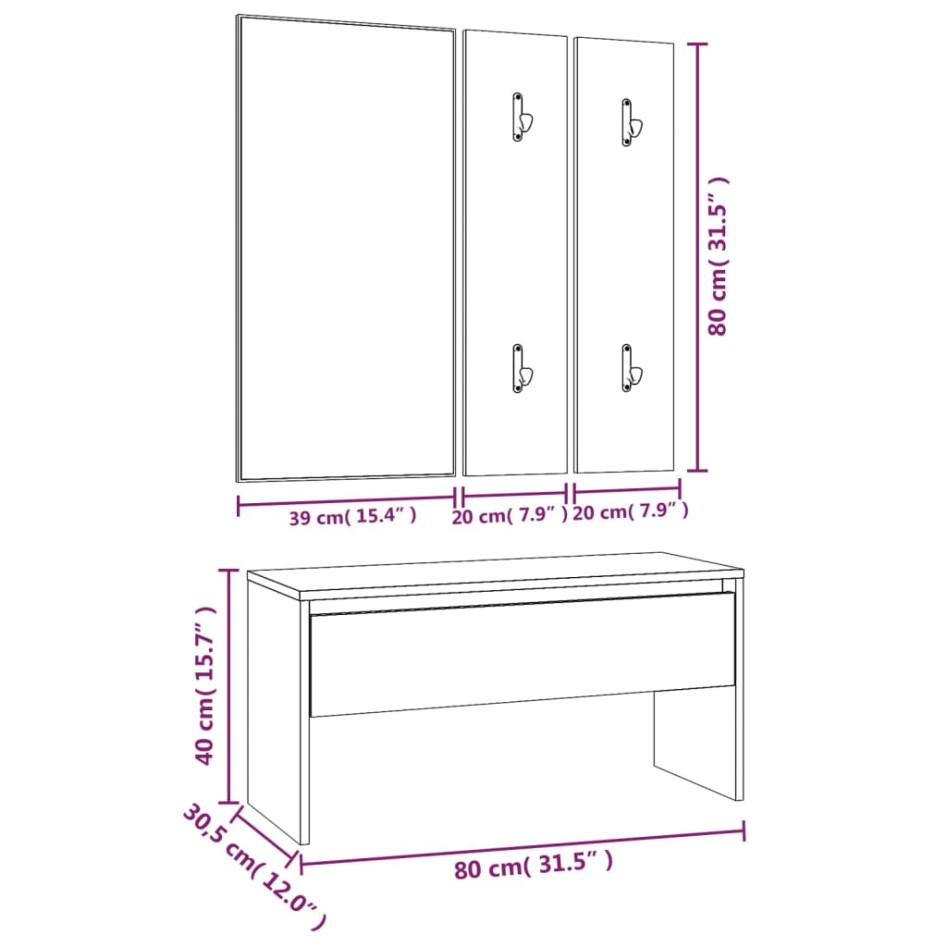 Set de muebles de recibidor madera contrachapada roble