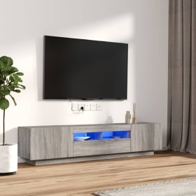 Set muebles TV con LEDs 2 pzas madera contrachapada gris
