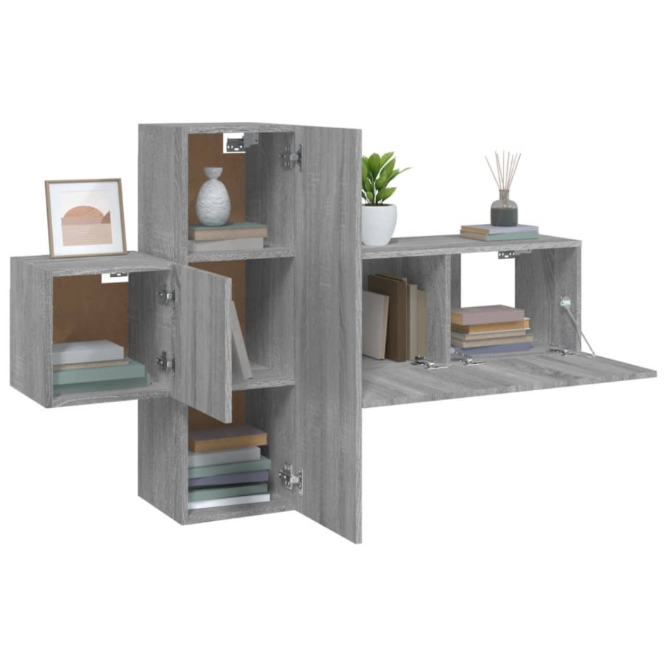 Set de muebles para TV 3 pzas madera contrachapada gris