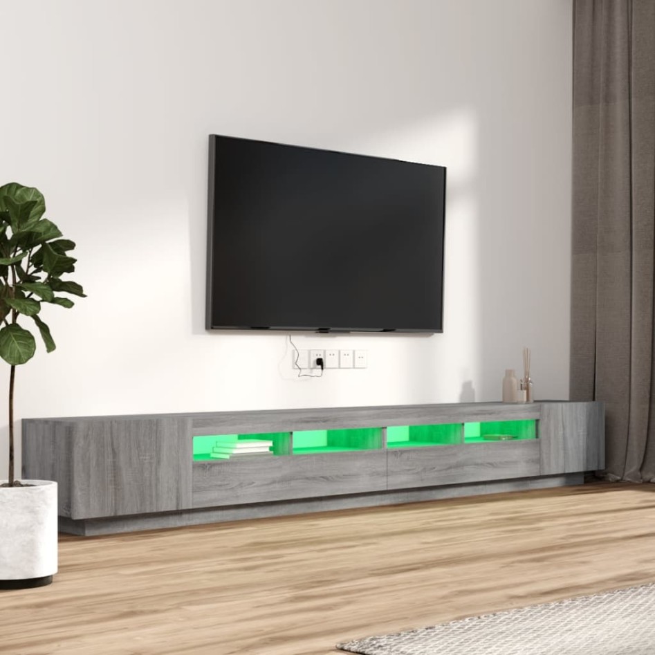 Set muebles TV con LEDs 3 pzas madera contrachapada gris