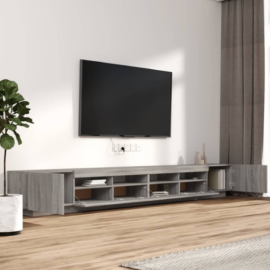 Set muebles TV con LEDs 3 pzas madera contrachapada gris