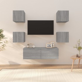Juego de muebles de pared para TV contrachapado gris