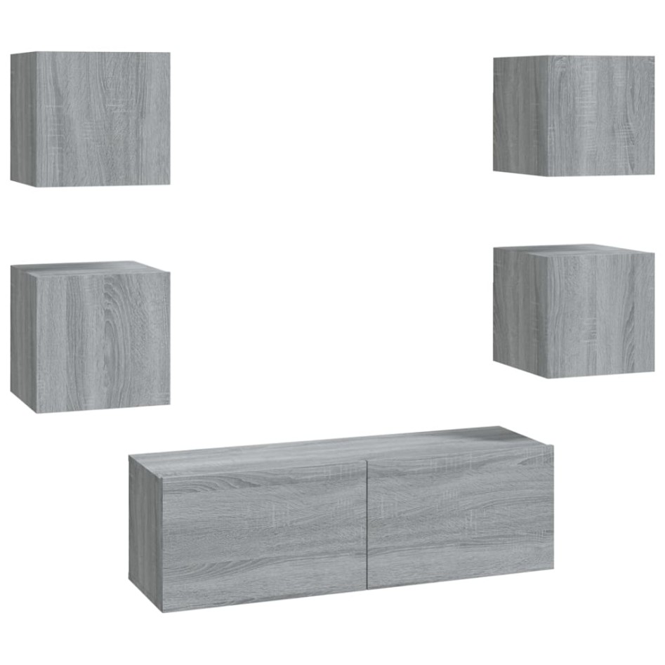 Juego de muebles de pared para TV contrachapado gris