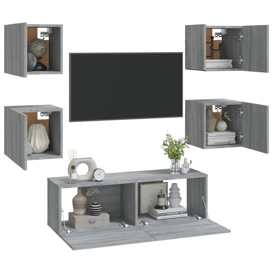 Juego de muebles de pared para TV contrachapado gris