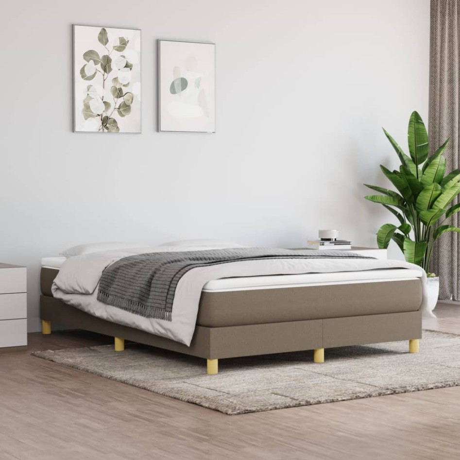 Estructura de cama box spring tela gris taupe 140x190