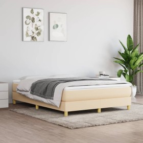 Estructura de cama box spring tela color crema 140x200