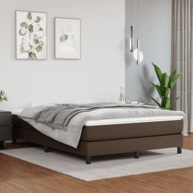 Estructura de cama box spring cuero sintético marrón 140x200