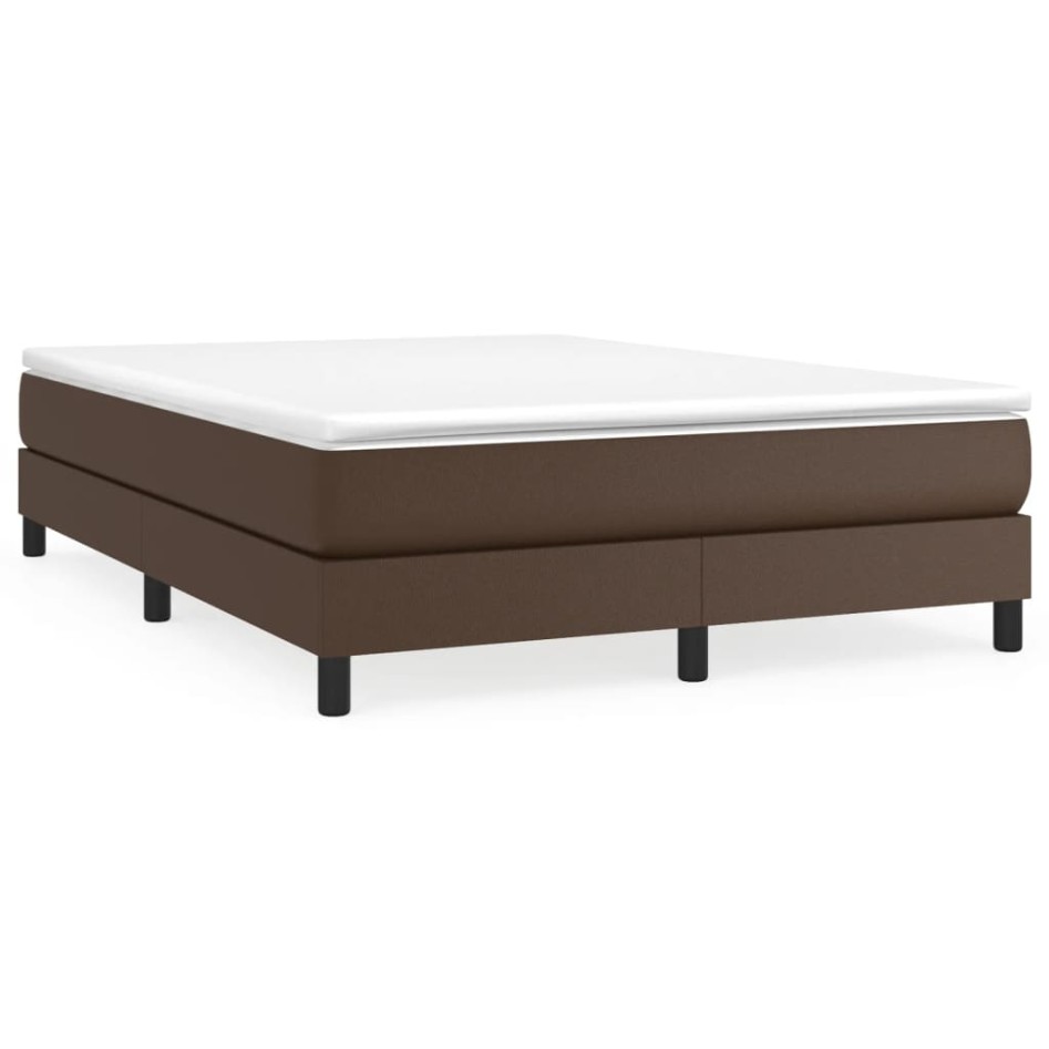 Estructura de cama box spring cuero sintético marrón 140x200