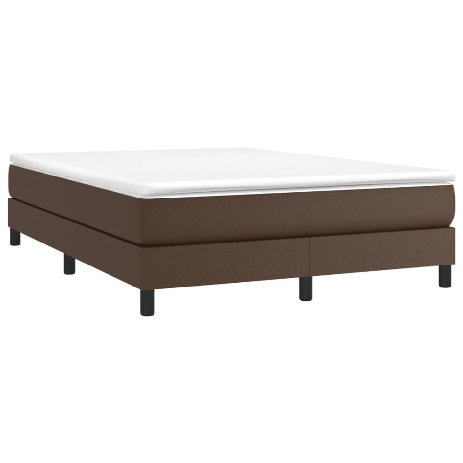 Estructura de cama box spring cuero sintético marrón 140x200