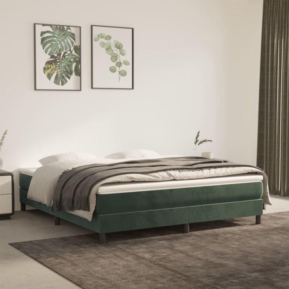 Estructura de cama box spring terciopelo verde oscuro