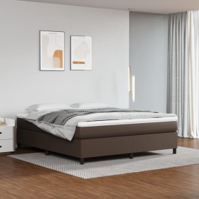 Estructura de cama box spring cuero sintético marrón 180x200