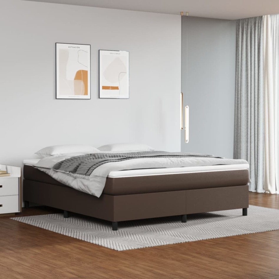 Estructura de cama box spring cuero sintético marrón 180x200