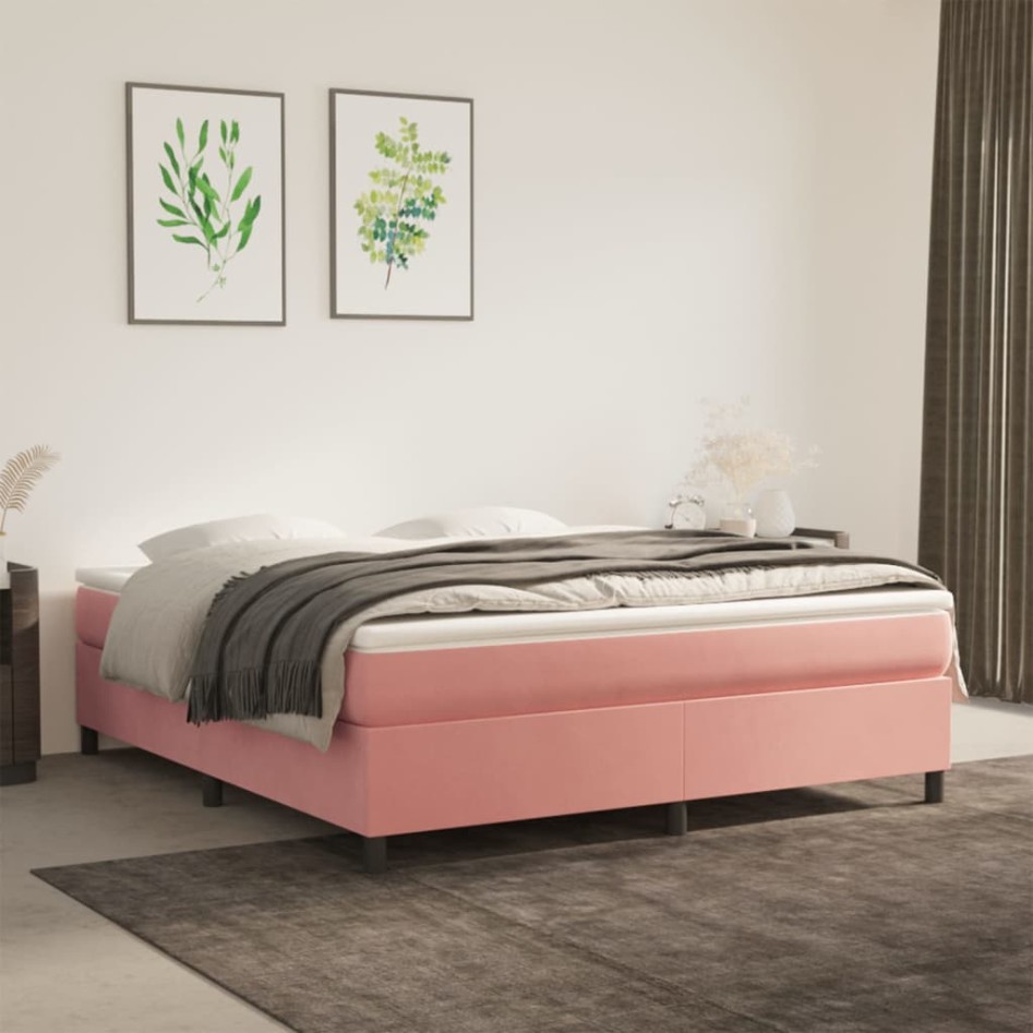 Estructura de cama box spring terciopelo rosa 160x200