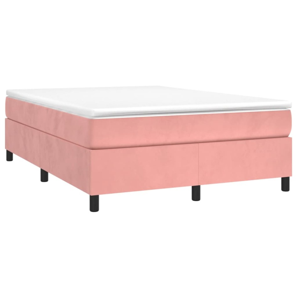 Estructura de cama box spring terciopelo rosa 140x190