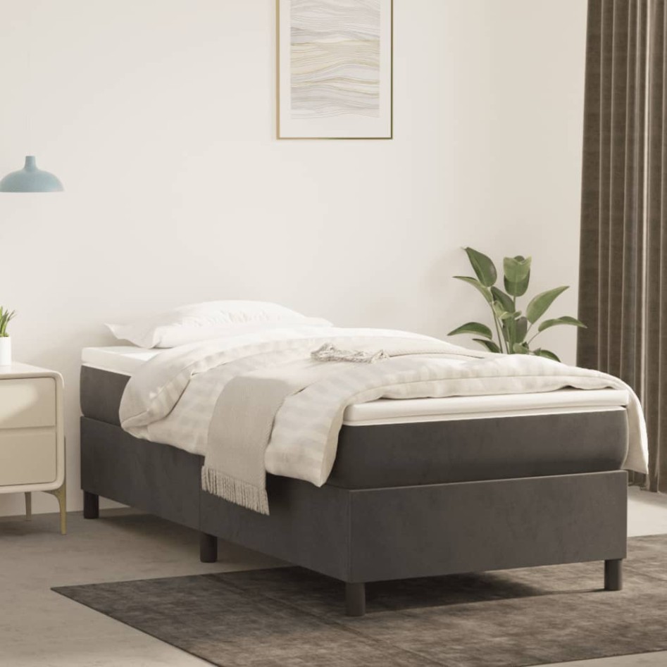 Estructura de cama box spring terciopelo gris oscuro 90x190