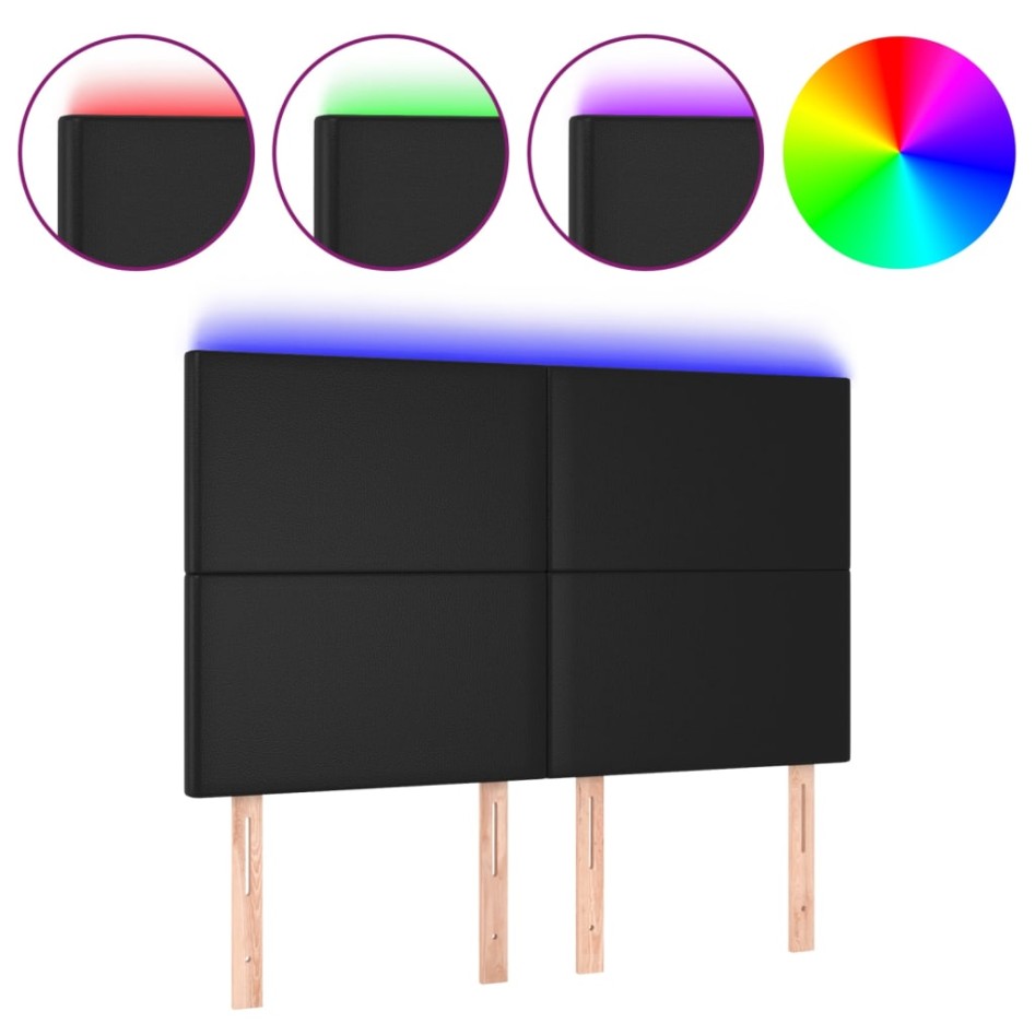 Cabecero con luces LED cuero sintético negro 144x5x118/128