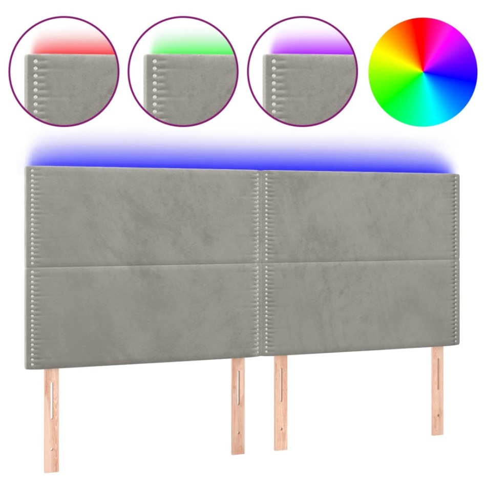 Cabecero con luces LED terciopelo gris claro 180x5x118/128