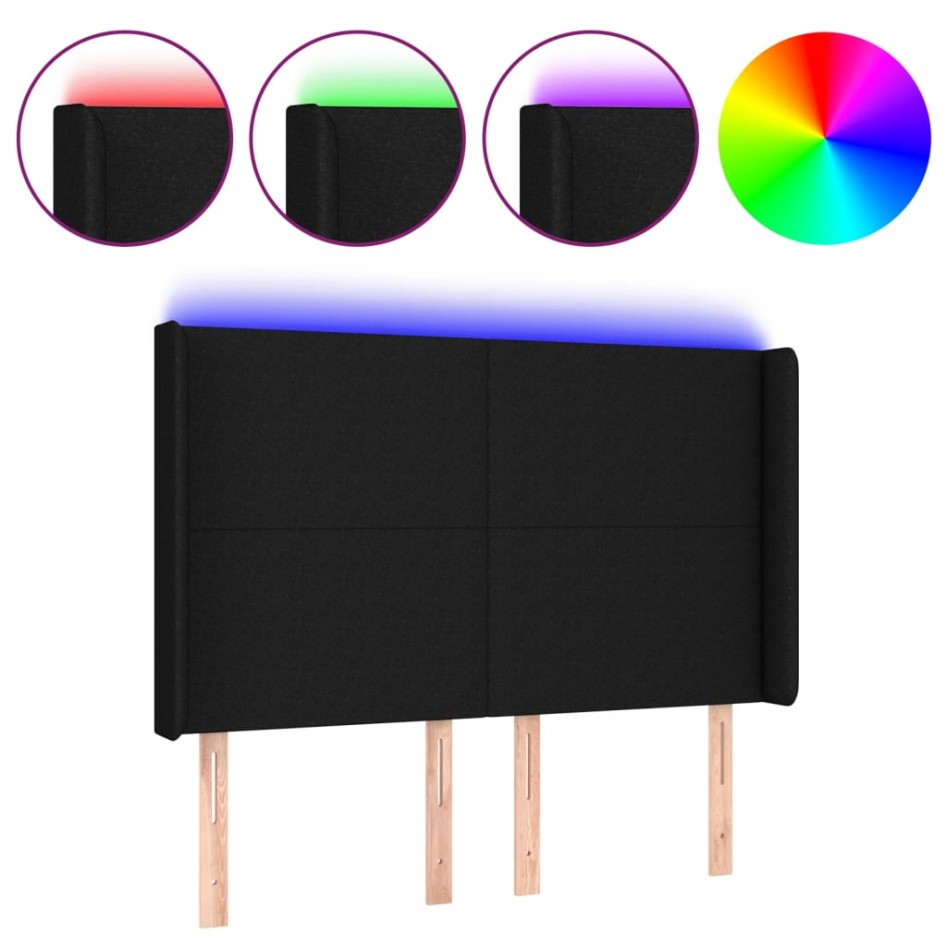 Cabecero con LED de tela negro 147x16x118/128