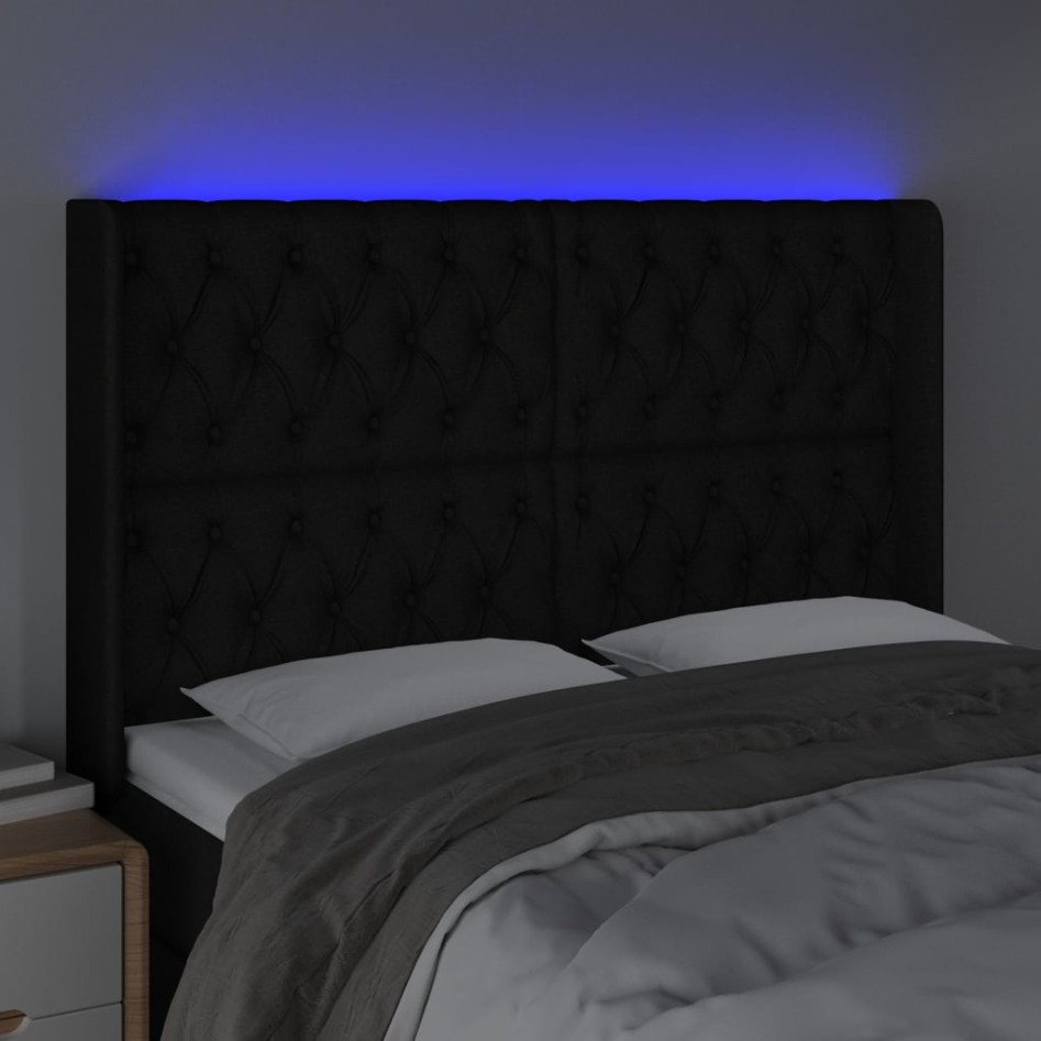 Cabecero con LED de tela negro 163x16x118/128