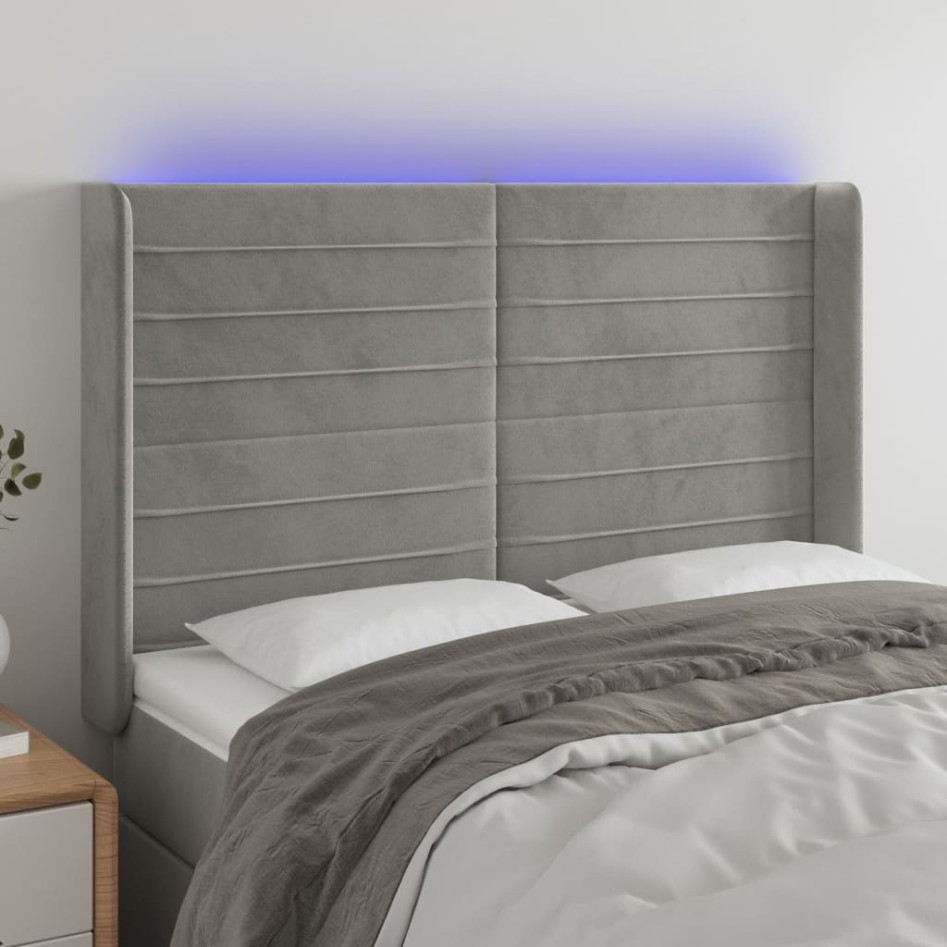 Cabecero con LED de terciopelo gris claro 147x16x118/128