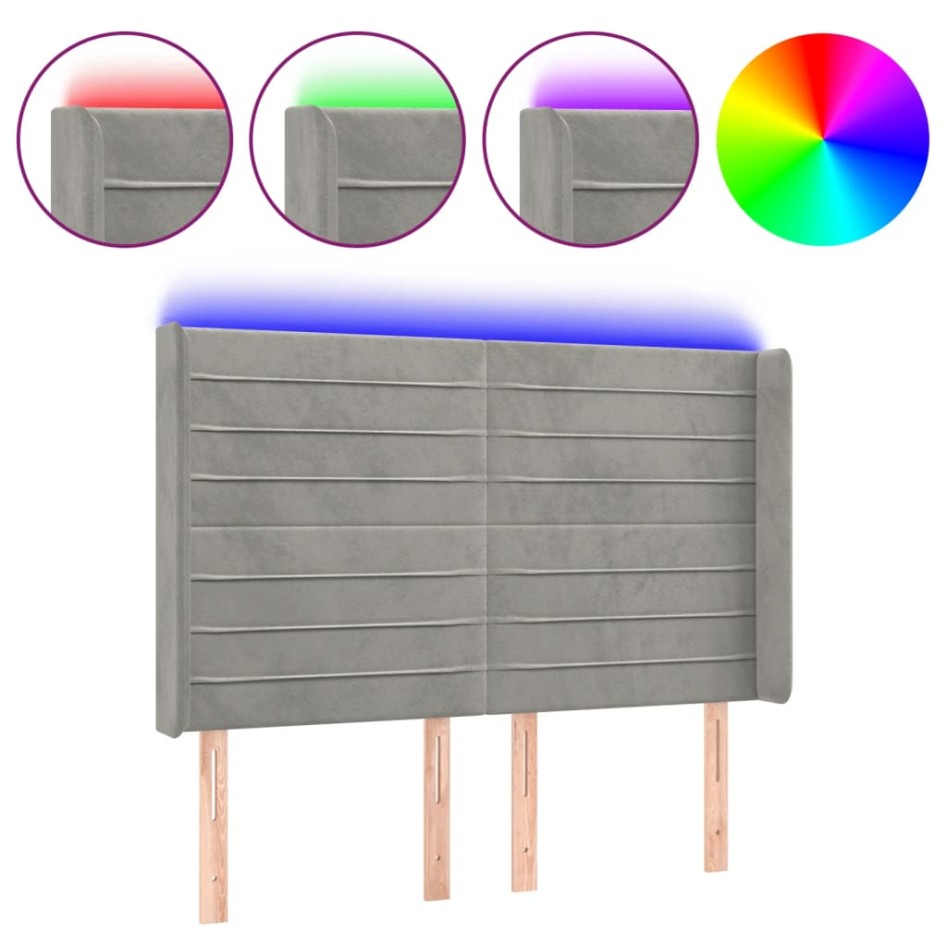 Cabecero con LED de terciopelo gris claro 147x16x118/128