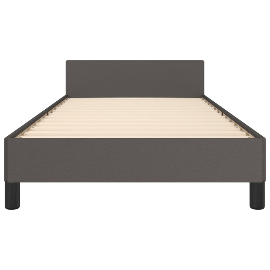 Estructura de cama con cabecero cuero sintético gris 90x200