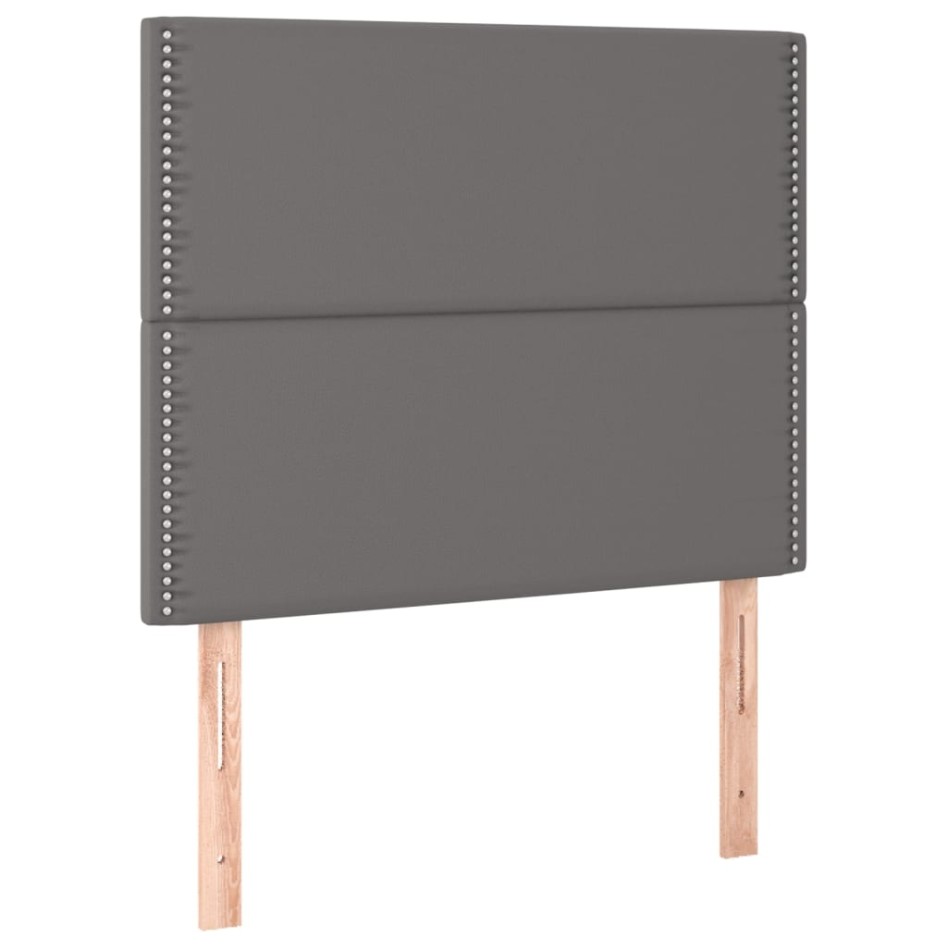 Estructura de cama con cabecero cuero sintético gris 90x200
