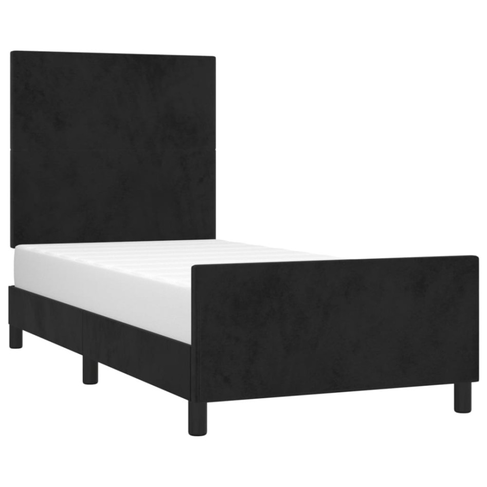Estructura de cama con cabecero de terciopelo negro 90x190