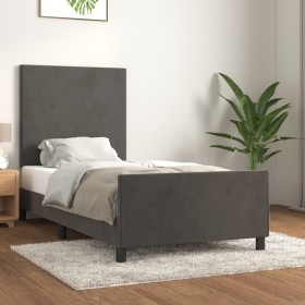 Estructura cama con cabecero terciopelo gris oscuro 100x200