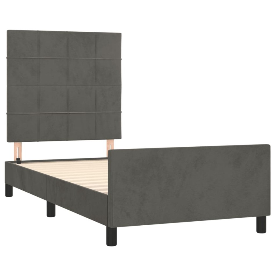 Estructura de cama con cabecero terciopelo gris oscuro