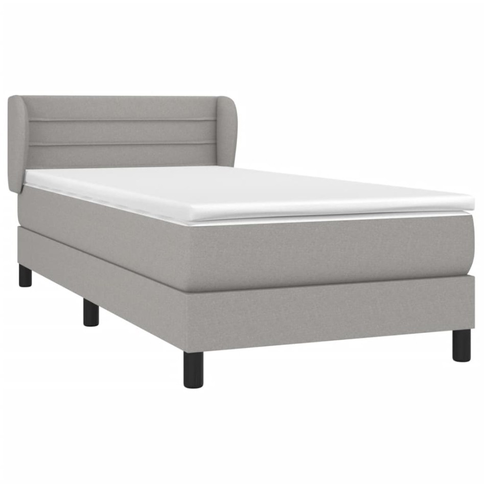 Cama box spring con colchón tela gris claro 100x200