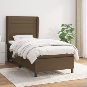 Cama box spring con colchón tela marrón oscuro 90x200