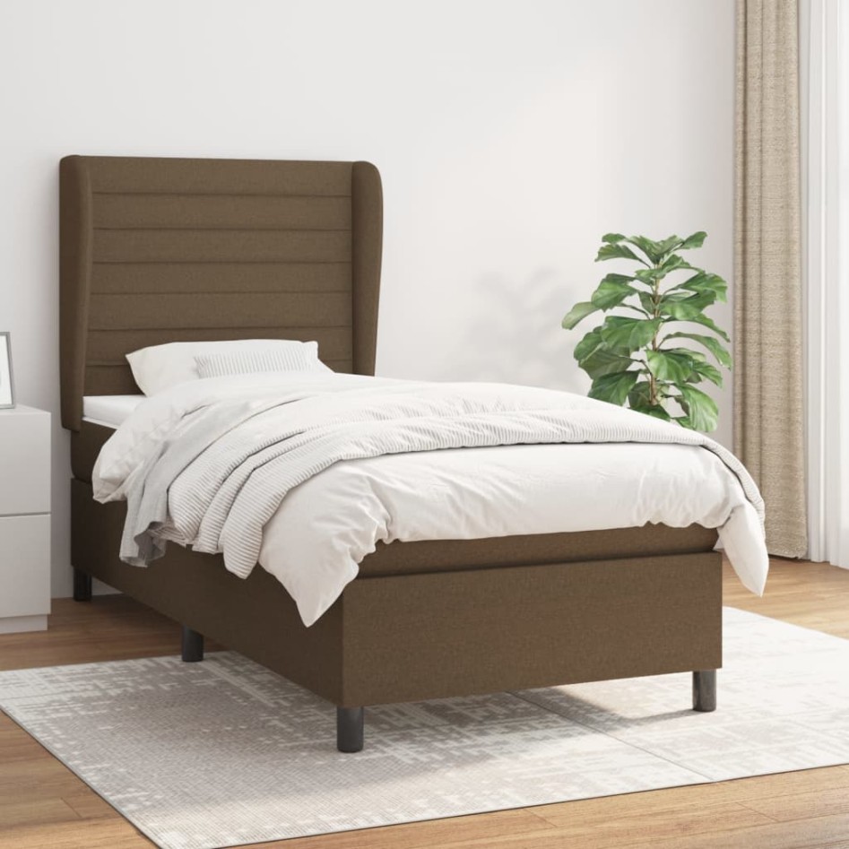 Cama box spring con colchón tela marrón oscuro 90x200