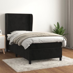 Cama box spring con colchón cuero sintético negro 90x190