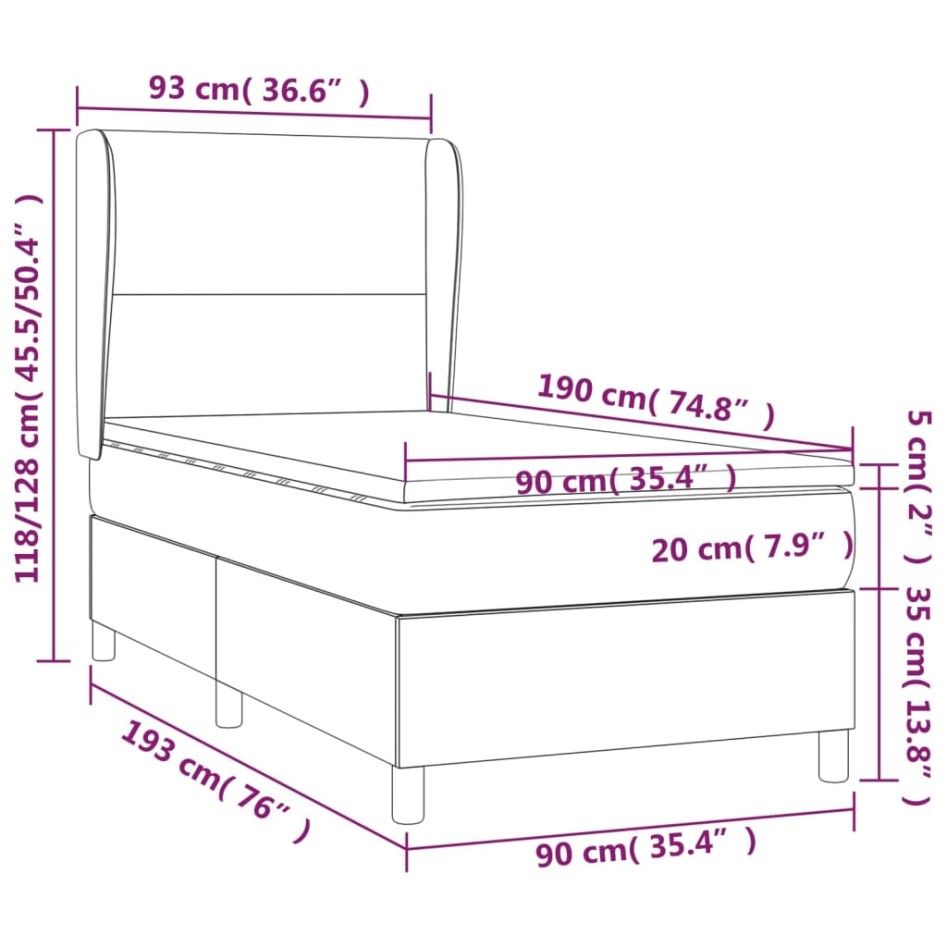 Cama box spring con colchón cuero sintético negro 90x190