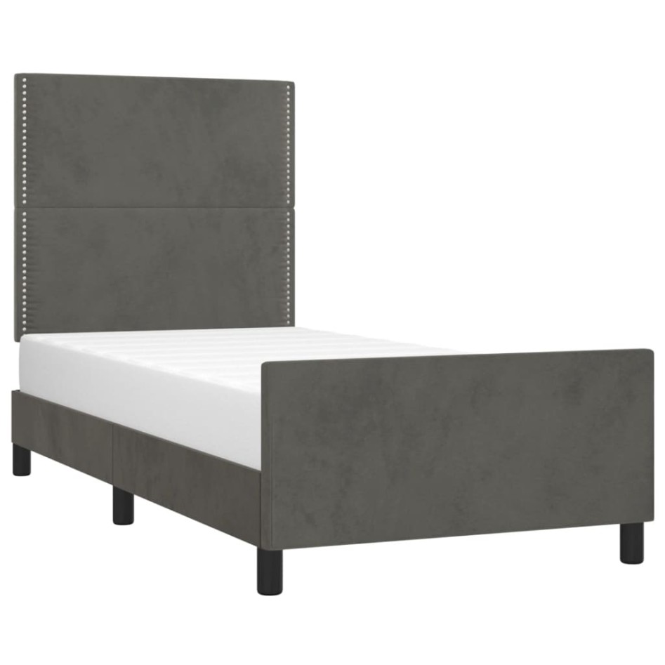 Estructura cama con cabecero terciopelo gris oscuro 100x200